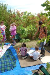 Young and old came to play in Teddy's secret glade L-R Karen Bateman, Jackie Saltmarsh